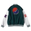 画像2: Color Block embroidery stitching leather sleeve BASEBALL JACKET baseball uniform jacket blouson  ユニセックス 男女兼用カラーブロックエンブレムスタジアムジャンパー スタジャン MA-1 ボンバー ジャケット ブルゾン (2)