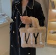 画像10: Plush portable small Tote shoulder bag 　ファーロゴ入りトート ショルダーバッグ (10)