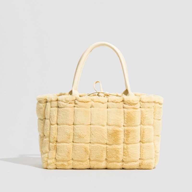 画像5: furry portable commuter bag bag   ファーブロックトート バッグ (5)