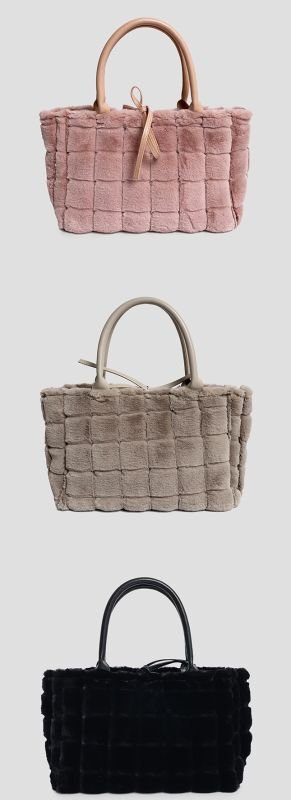 画像7: furry portable commuter bag bag   ファーブロックトート バッグ (7)