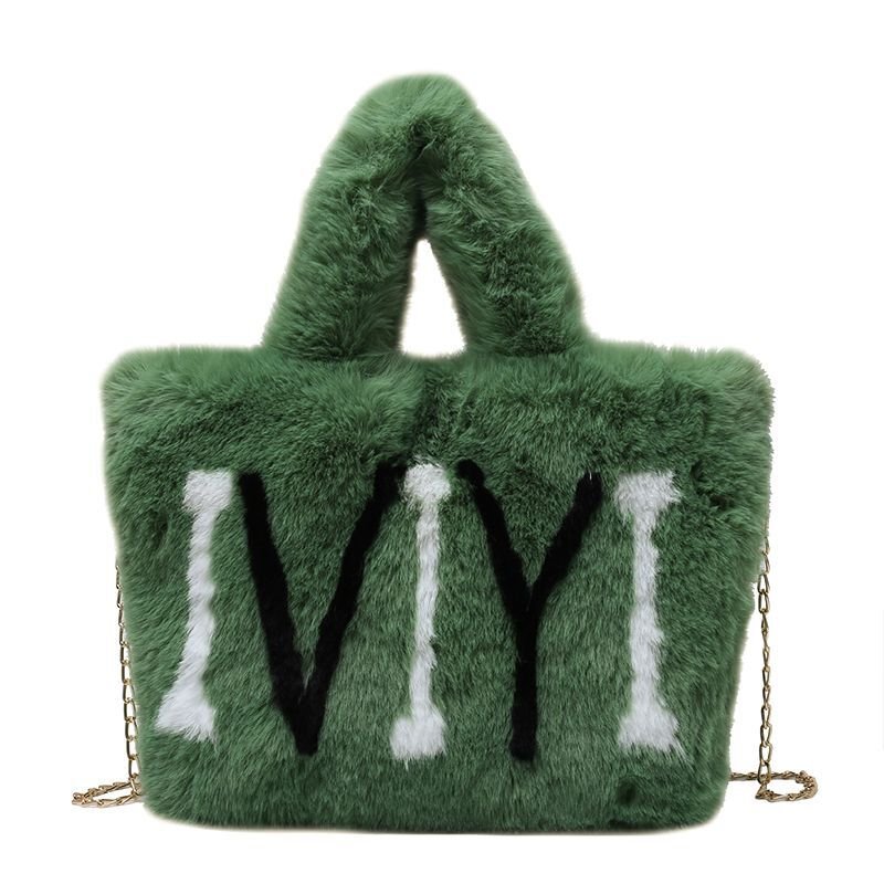 画像3: Plush portable small Tote shoulder bag  ファーロゴ入りトート ショルダーバッグ (3)