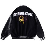 画像4: extreme cause leather sleeve BASEBALL JACKET baseball uniform jacket blouson  ユニセックス 男女兼用extreme cause&ERロゴエンブレムスタジアムジャンパー スタジャン MA-1 ボンバー ジャケット ブルゾン (4)