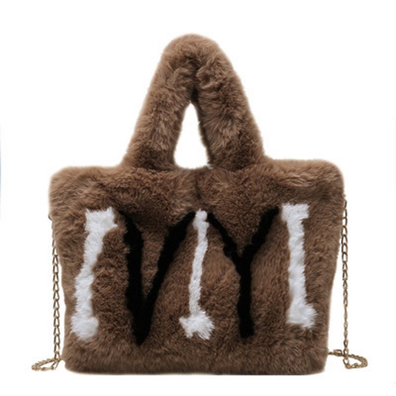 画像6: Plush portable small Tote shoulder bag  ファーロゴ入りトート ショルダーバッグ (6)