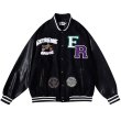 画像1: SALE セール extreme cause leather sleeve BASEBALL JACKET baseball uniform jacket blouson  ユニセックス 男女兼用extreme cause&ERロゴエンブレムスタジアムジャンパー スタジャン MA-1 ボンバー ジャケット ブルゾン (1)