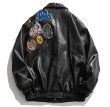 画像3: embroidered street motorcycle leather jackets  blouson  ユニセックス 男女兼用レザーエンブレム付きバイカージャンパー MA-1 ボンバー ジャケット ブルゾン (3)