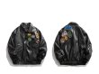 画像4: embroidered street motorcycle leather jackets  blouson  ユニセックス 男女兼用レザーエンブレム付きバイカージャンパー MA-1 ボンバー ジャケット ブルゾン (4)
