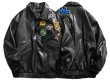 画像1: embroidered street motorcycle leather jackets  blouson  ユニセックス 男女兼用レザーエンブレム付きバイカージャンパー MA-1 ボンバー ジャケット ブルゾン (1)