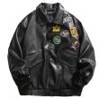 画像2: embroidered street motorcycle leather jackets  blouson  ユニセックス 男女兼用レザーエンブレム付きバイカージャンパー MA-1 ボンバー ジャケット ブルゾン (2)