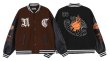 画像1: Basketball emblem  leather sleeve BASEBALL JACKET baseball uniform jacket blouson  ユニセックス 男女兼用バスケットボールエンブレムスタジアムジャンパー スタジャン MA-1 ボンバー ジャケット ブルゾン (1)