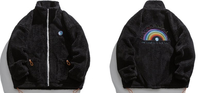 画像3: rainbow &Smile embroidery stand-up collar  fleece jacket blouson  ユニセックス 男女兼用レインボー&スマイルラペルフリースジャケット  ブルゾン (3)