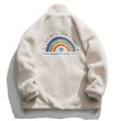 画像2: rainbow &Smile embroidery stand-up collar  fleece jacket blouson  ユニセックス 男女兼用レインボー＆スマイルラペルフリースジャケット  ブルゾン (2)