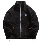 画像6: rainbow &Smile embroidery stand-up collar  fleece jacket blouson  ユニセックス 男女兼用レインボー＆スマイルラペルフリースジャケット  ブルゾン (6)