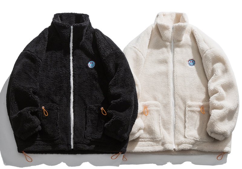 画像5: rainbow &Smile embroidery stand-up collar  fleece jacket blouson  ユニセックス 男女兼用レインボー&スマイルラペルフリースジャケット  ブルゾン (5)