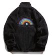 画像1: rainbow &Smile embroidery stand-up collar  fleece jacket blouson  ユニセックス 男女兼用レインボー＆スマイルラペルフリースジャケット  ブルゾン (1)