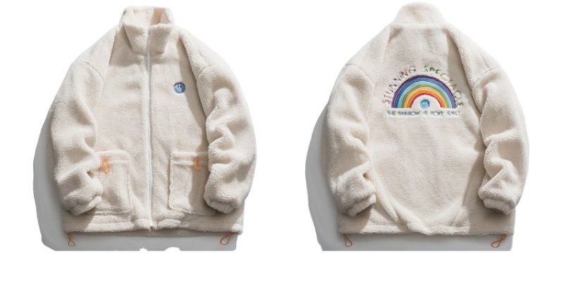画像4: rainbow &Smile embroidery stand-up collar  fleece jacket blouson  ユニセックス 男女兼用レインボー&スマイルラペルフリースジャケット  ブルゾン (4)