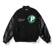 画像2: 21 Oversize flocking printed leather sleeve BASEBALL JACKET baseball uniform jacket blouson 中綿入り ユニセックス 男女兼用 サークルP スタジアムジャンパー スタジャン MA-1 ボンバー ジャケット ブルゾン (2)