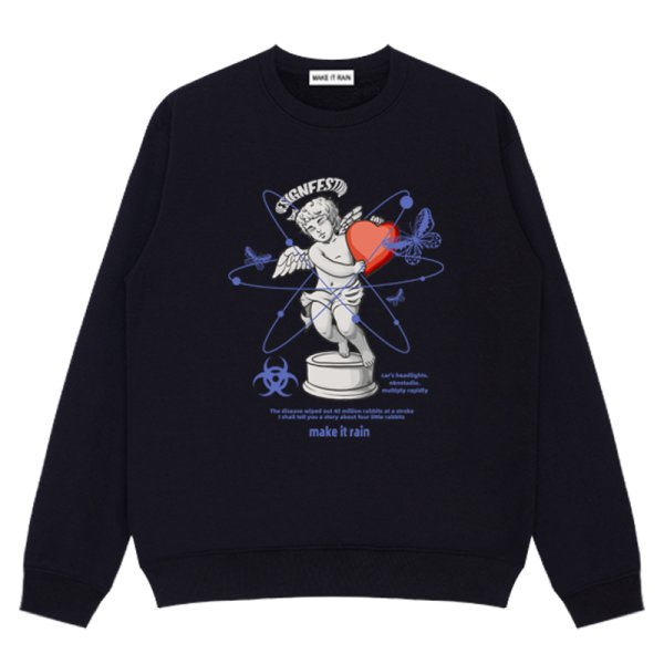 画像1: Unisex  heart& Angel Print Sweat Pullover　 ユニセックス 男女兼用 ハート&エンジェルプリントスウェットプルオーバープルオーバー (1)