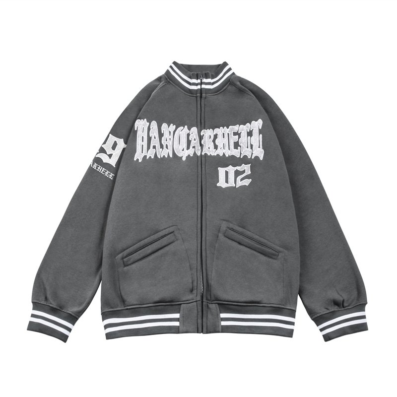 画像6: letter embroidery stand-up collar BASEBALL JACKET baseball uniform jacket blouson  ユニセックス 男女兼用 レター刺繡スタンドカラースタジアムジャンパー スタジャン MA-1 ボンバー ジャケット ブルゾン (6)