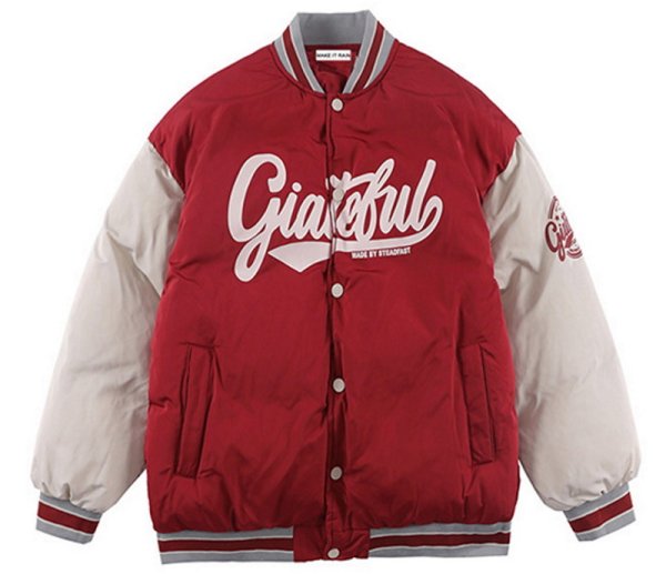 画像1: graffiti letter printing cotton-padded jacket BASEBALL JACKET baseball uniform jacket blouson  ユニセックス 男女兼用 アメリカングラフィティレタープリントコットンパッド入りスタジアムジャンパー スタジャン MA-1 ボンバー ジャケット ブルゾン (1)