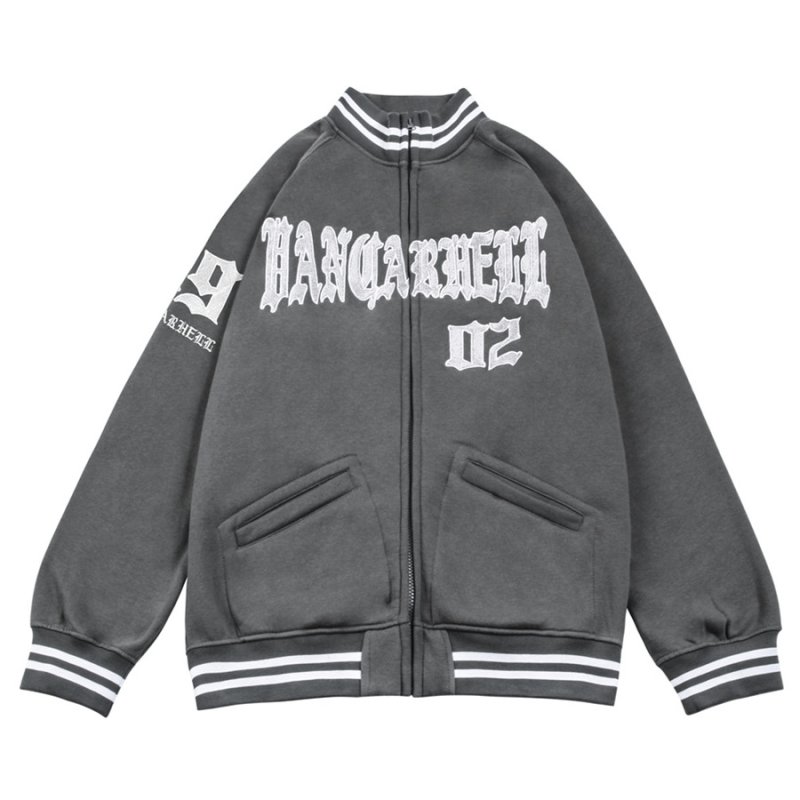 画像1: letter embroidery stand-up collar BASEBALL JACKET baseball uniform jacket blouson  ユニセックス 男女兼用 レター刺繡スタンドカラースタジアムジャンパー スタジャン MA-1 ボンバー ジャケット ブルゾン (1)