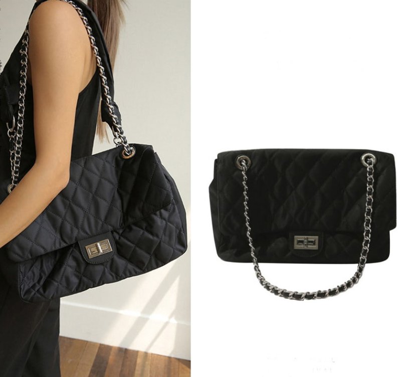 画像4:  large capacity Quilted chain Tote shoulder bag  キルティングチェーンラージキャパシティートート ショルダーバッグ  (4)