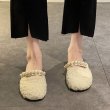 画像5:  Fur flat sandals mules slippers　フラットフォー パール付き モコモコサンダル スリッパ ミュール (5)