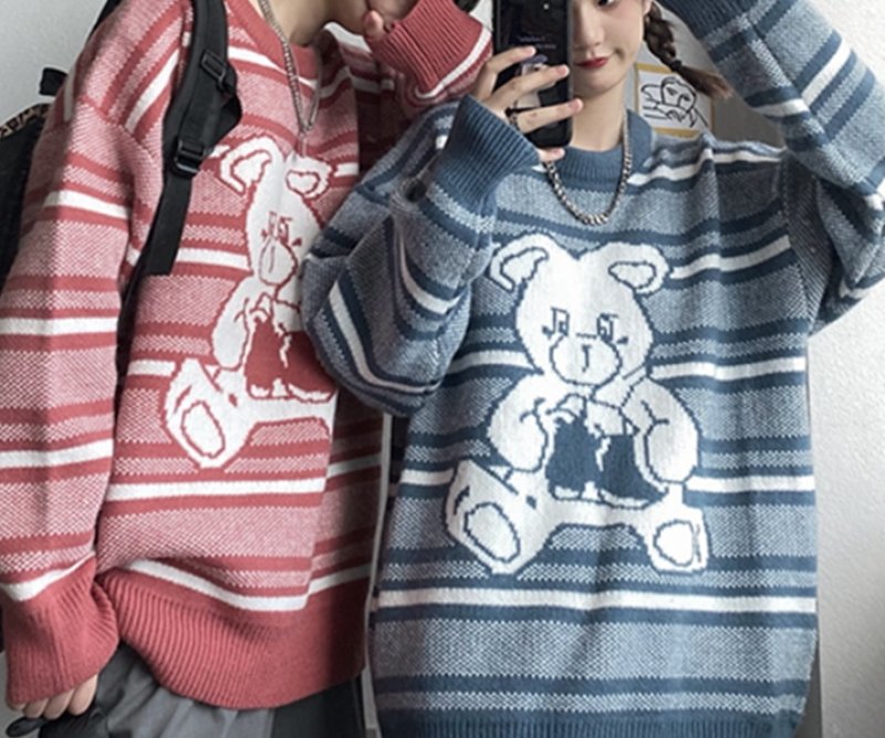 画像6: Unisex  bear crochet round neck pullover Sweater   ユニセックス 男女兼用熊ベア編み込みセーター プルオーバー (6)