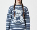 画像4: Unisex  bear crochet round neck pullover Sweater   ユニセックス 男女兼用熊ベア編み込みセーター プルオーバー (4)