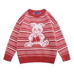 画像2: Unisex  bear crochet round neck pullover Sweater   ユニセックス 男女兼用熊ベア編み込みセーター プルオーバー (2)