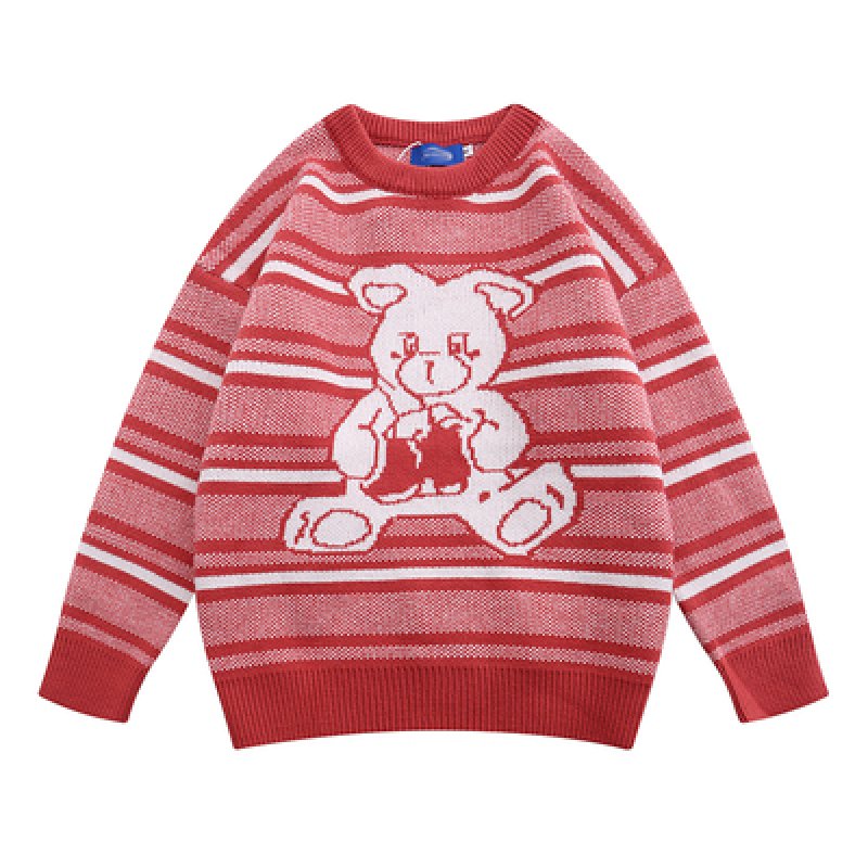 画像2: Unisex  bear crochet round neck pullover Sweater   ユニセックス 男女兼用熊ベア編み込みセーター プルオーバー (2)