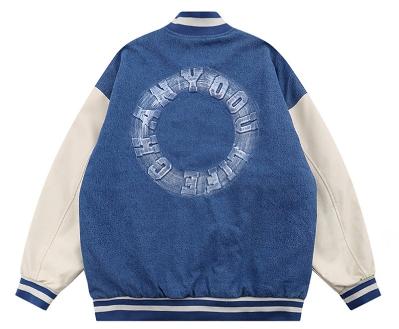 画像3: Circle alphabet graphic logo BASEBALL JACKET baseball uniform jacket blouson  ユニセックス 男女兼用サークルアルファベットグラフィックロゴスタジアムジャンパー スタジャン MA-1 ボンバー ジャケット ブルゾン (3)