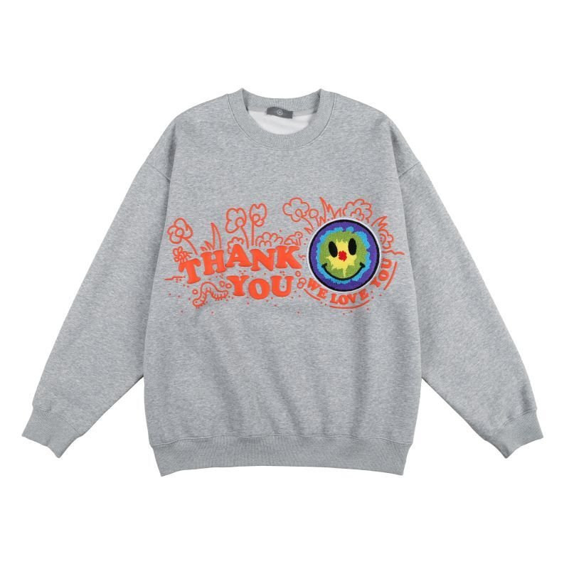画像3: Unisex embroidery smiley sun flower thankyou Sweat Pullover  ユニセックス 男女兼用 刺繍スマイリーサンフラワーthank youスウェットプルオーバー (3)