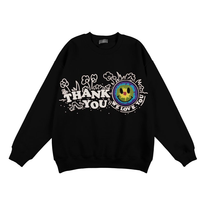 画像2: Unisex embroidery smiley sun flower thankyou Sweat Pullover  ユニセックス 男女兼用 刺繍スマイリーサンフラワーthank youスウェットプルオーバー (2)