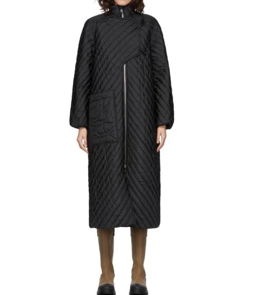 画像1: Scandinavian style design quilted black zipper long coat  　キルティング黒ジッパーロングコート (1)
