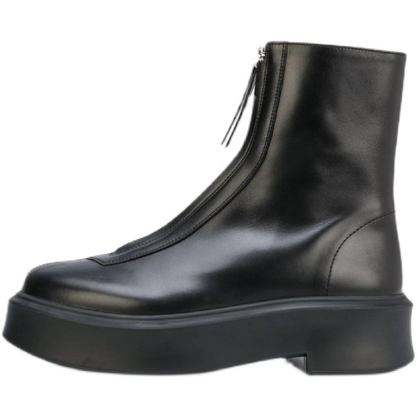 画像1: thick-heeled leather zipper short boots  　プラットフォーム厚底レザージッパーブーツ　ショートブーツ　 (1)