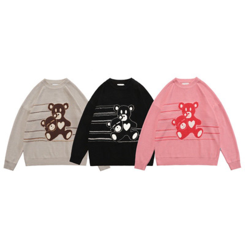 画像13: Unisex  cartoon bear round neck pullover Sweater   ユニセックス 男女兼用 ダブルベア熊 編み込みセーター プルオーバー (13)
