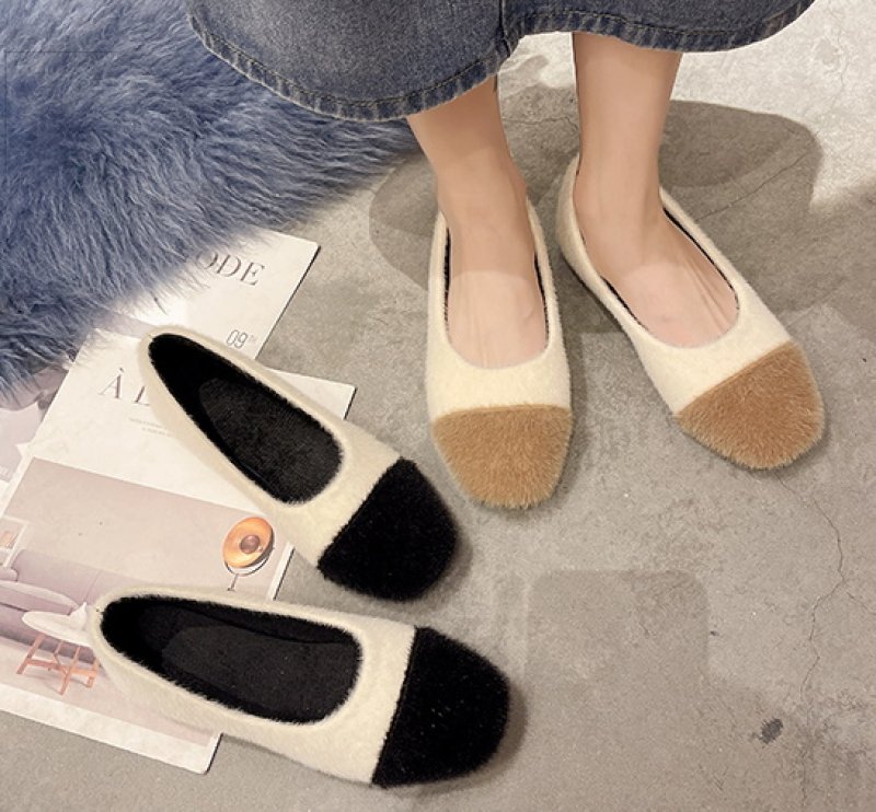 画像3: women's Flat fur bicolor pumps ファーバイカラー フラットパンプス　バレーシューズ  (3)