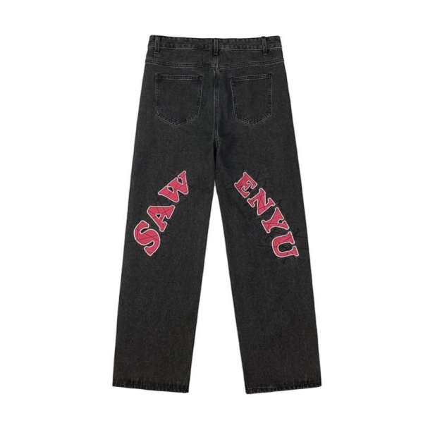 画像1: Unisex high street letter printed jeans pants trousers 　男女兼用ユニセックス レタープリントデニム ジーンズパンツ (1)