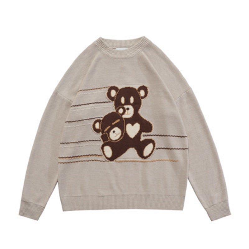 画像2: Unisex  cartoon bear round neck pullover Sweater   ユニセックス 男女兼用 ダブルベア熊 編み込みセーター プルオーバー (2)