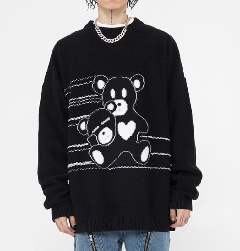 画像4: Unisex  cartoon bear round neck pullover Sweater   ユニセックス 男女兼用 ダブルベア熊 編み込みセーター プルオーバー (4)