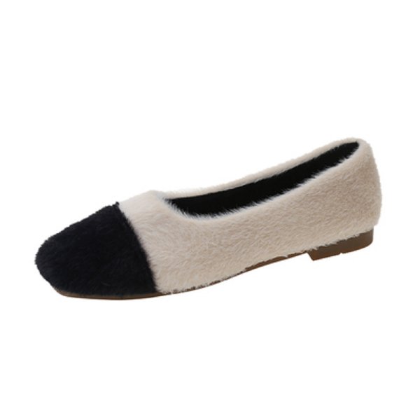 画像1: women's Flat fur bicolor pumps ファーバイカラー フラットパンプス　バレーシューズ  (1)