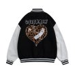 画像1: flocking leopard print love BASEBALL JACKET baseball uniform jacket blouson  ユニセックス 男女兼用ヒョウ柄レオパードハートスタジアムジャンパー スタジャン MA-1 ボンバー ジャケット ブルゾン (1)