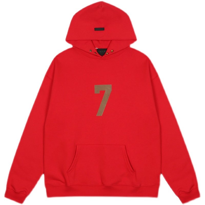 画像6: Unisex  Red Number 7 Flocking Print Couple Hoodie Sweater  ユニセックス 男女兼用 ナンバー7ロゴフーディ プルオーバー (6)