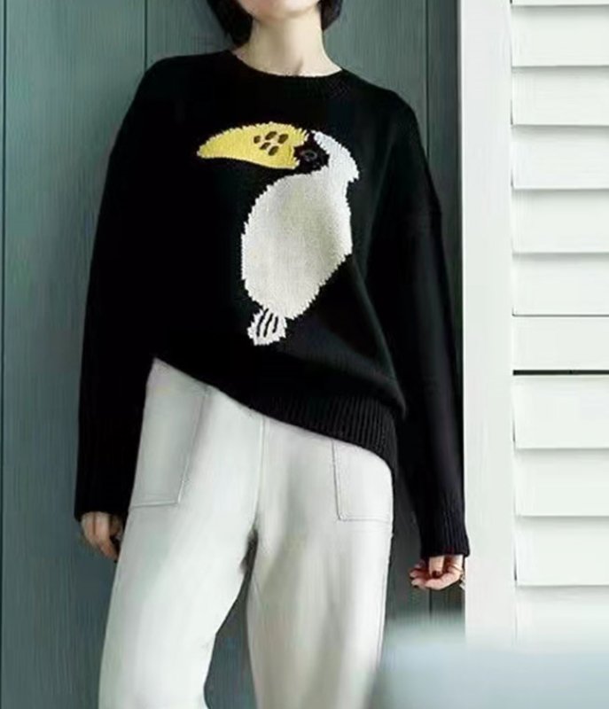 画像5: Women bird crochet Sweater　バード編み込みセーター プルオーバー (5)