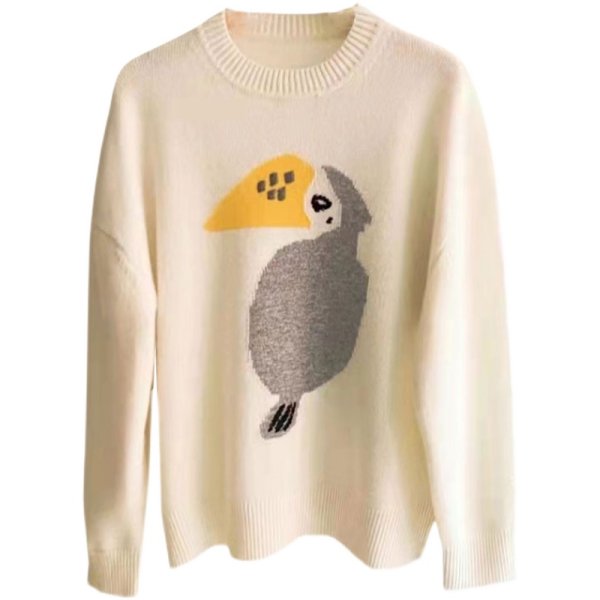 画像1: Women bird crochet Sweater　バード編み込みセーター プルオーバー (1)