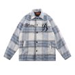 画像2: plaid small fragrance embroidery  quilted mid-length woolen shirt jacket  ユニセックス 男女兼用チェック＆ロゴウォームジャケット ブルゾン (2)