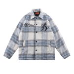 画像2: plaid small fragrance embroidery  quilted mid-length woolen shirt jacket  ユニセックス 男女兼用チェック＆ロゴウォームジャケット ブルゾン (2)