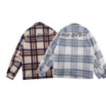 画像3: plaid small fragrance embroidery  quilted mid-length woolen shirt jacket  ユニセックス 男女兼用チェック＆ロゴウォームジャケット ブルゾン (3)
