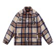 画像5: plaid small fragrance embroidery  quilted mid-length woolen shirt jacket  ユニセックス 男女兼用チェック＆ロゴウォームジャケット ブルゾン (5)