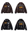 画像6: leather embroidered street motorcycle jacket BASEBALL JACKET baseball uniform jacket blouson  ユニセックス 男女兼用LA刺繍レザースタジアムジャンパー スタジャン MA-1 ボンバー ジャケット ブルゾン (6)